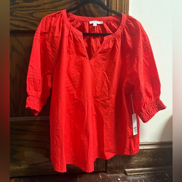 Chicos women’s boho red peasant style top with puff sleeves Chicos size 3 xl - Picture 1 of 8